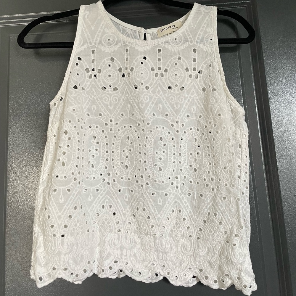 Monteau white scalloped tank